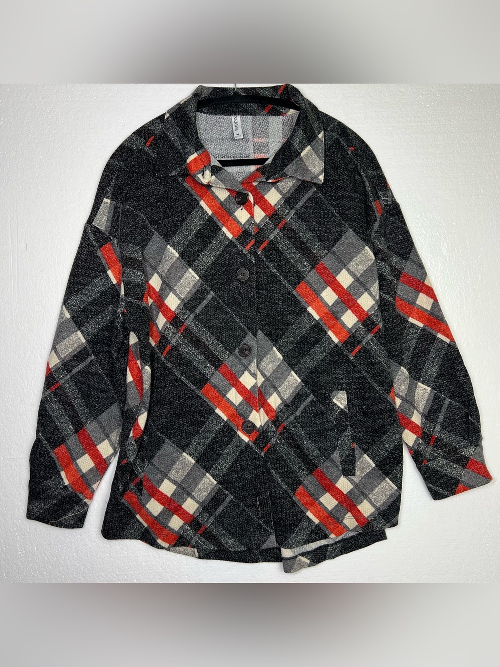 Zenana Jacquard Plaid Shacket With Pockets size M